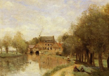  romanticism painting - Arleux du Nord the Drocourt Mill on the Sensee plein air Romanticism Jean Baptiste Camille Corot